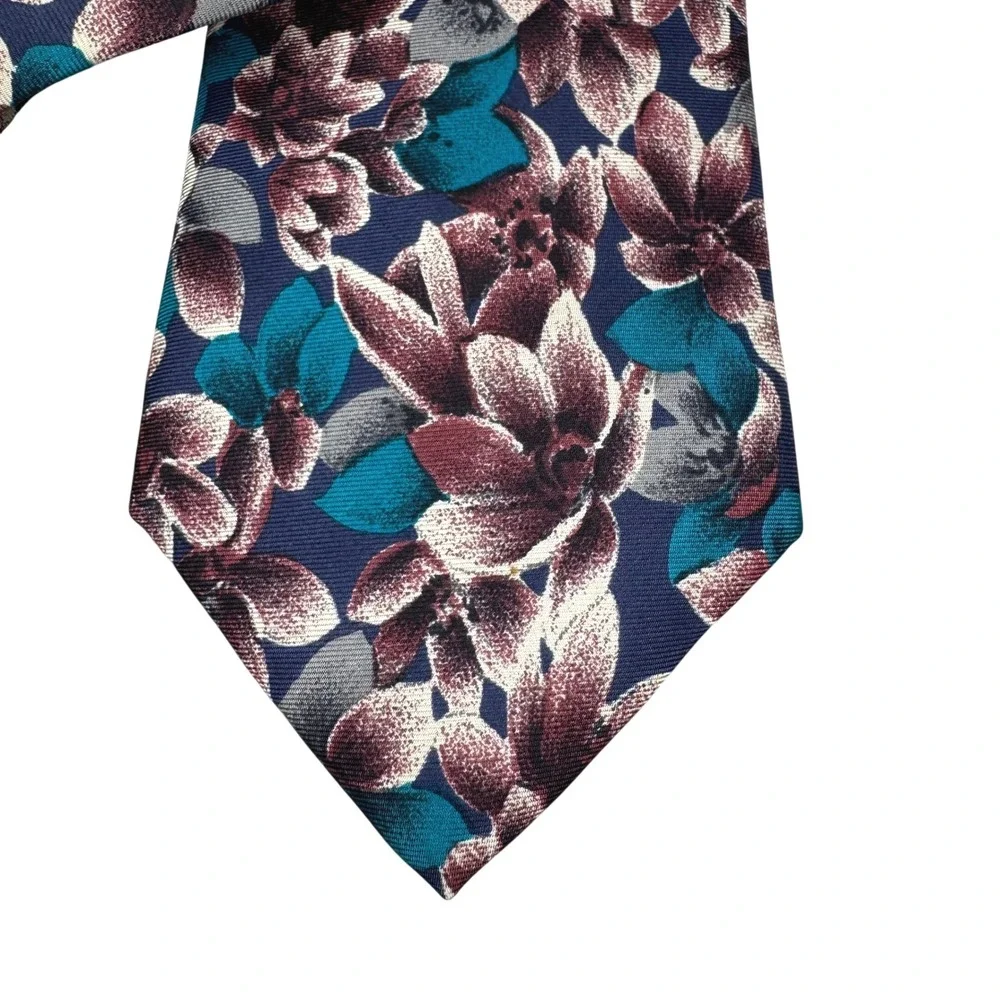 Christian Dior teal/pink floral silk tie‎